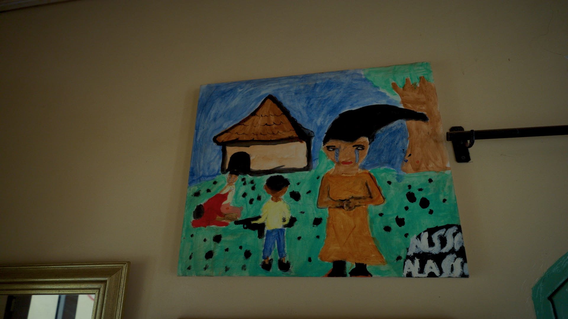 Wandbild im AMPO-Heim — gemalt von Kindern, Burkina Faso, Frieden statt Gewalt